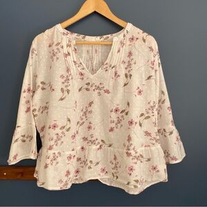 GAP Cream and Pink Floral Blouse